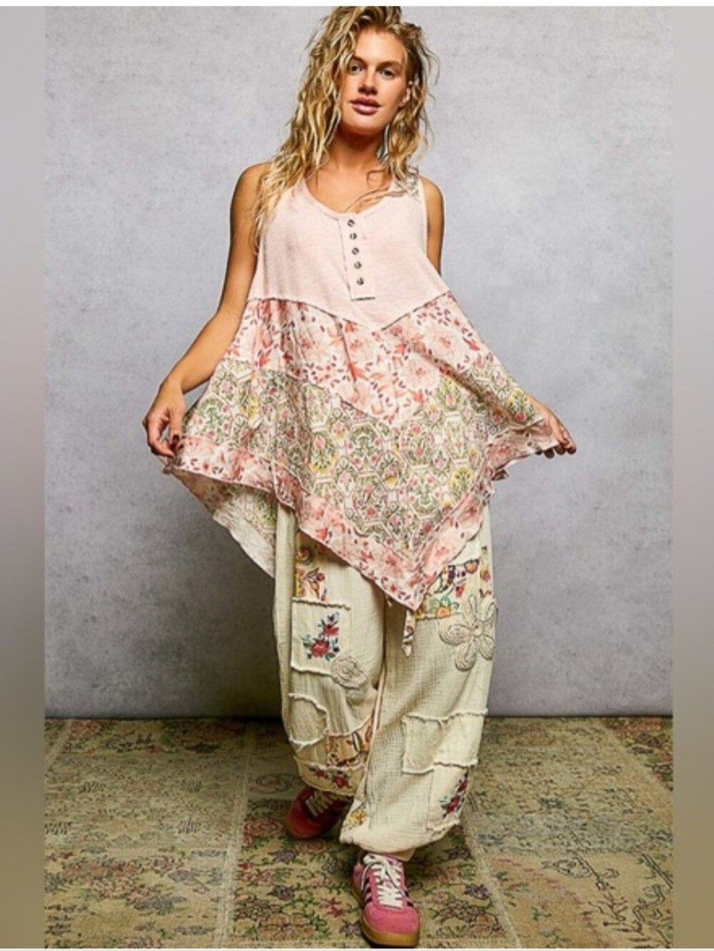 BRAND NEW POL Boho Peach with A Pink & Peach Floral Handkerchief Design
